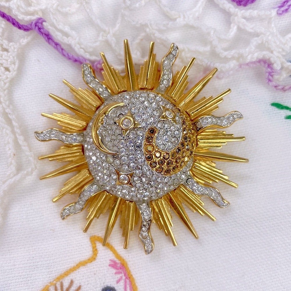 Swarovski  Gold and Silver Sun and Moon Brooch.